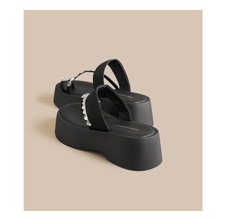 Sandal nữ đế dày tăng chiều cao đính đá lấp lánh phong cách Hàn Quốc — KN333 Đen chi tiết 18