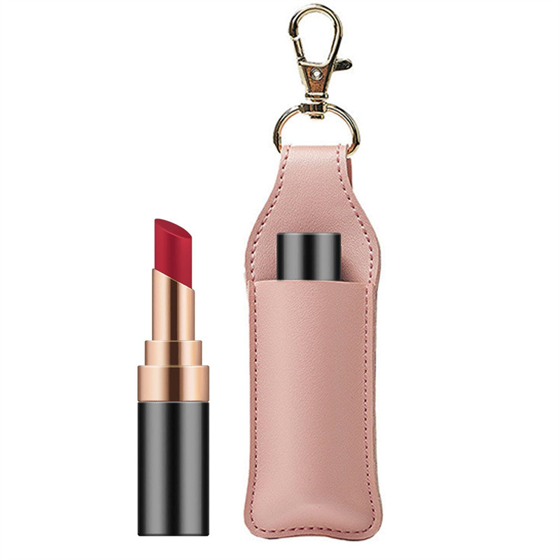 Cross-border spot PU leather lipstick case, travel lip gloss/lipstick protective case, lipstick leather case keychain pouch