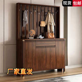 一体玄关收纳柜实木鞋柜家用门口挂衣新中式大容量靠墙门厅隔断柜