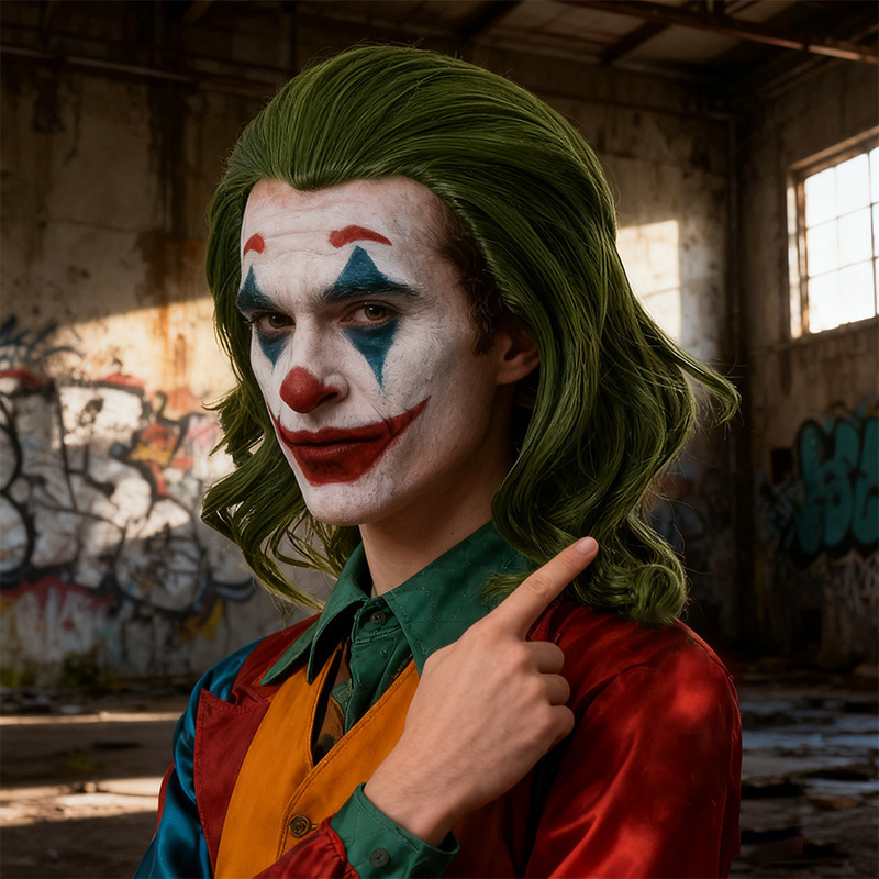 European and American Movie Cosplay Clown Joker Fleck Green Medium Long Curly Hair Cos Wig Halloween Headgear