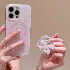甘い妹のピンクの蝶結びの磁気は支えてアップルの携帯電話を適用して強力に吸います。
