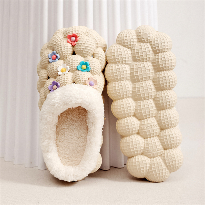 Scarpe da interno morbide e traspiranti per camera da letto invernale unisex in peluche open-toe_voghion.com