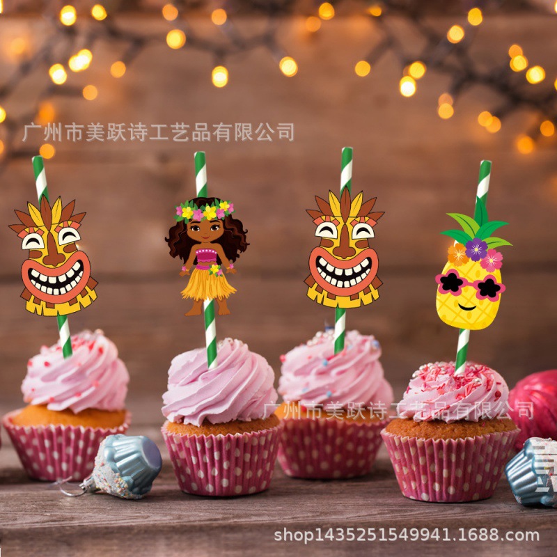 Nuevo estilo transfronterizo de decoración de fiesta hawaiana, tapón de pajita, postre de fiesta Luna, suministros de decoración, complemento de pajita
