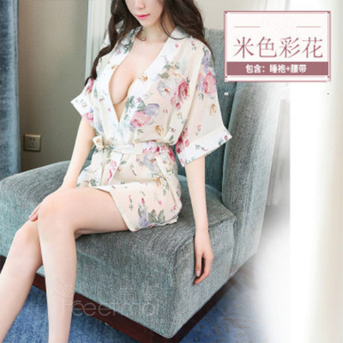 Sexy lingerie, female sexy see-through bathrobe, pajamas, bed temptation, chiffon, small breasts, passion suit, dropshipping