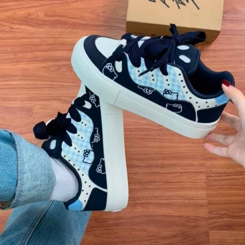 Dopamine Thick-Soled Sneakers for Women 2025 New Cat Head Canvas Shoes Versatile Niche Casual High-Value White Shoes