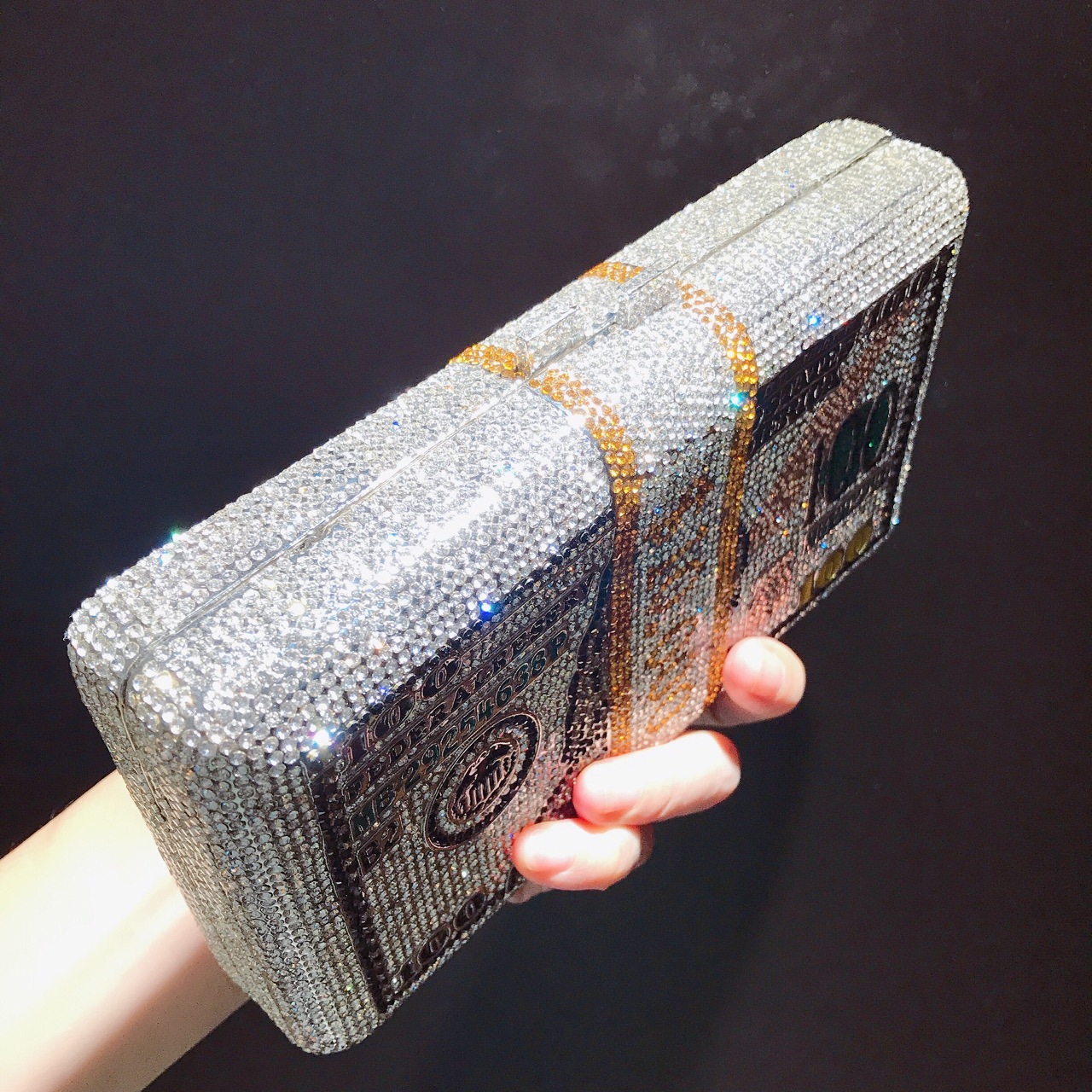 Túi clutch nữ đính đá hình đồng đô la Mỹ phong cách Âu Mỹ — Màu vàng chi tiết 1