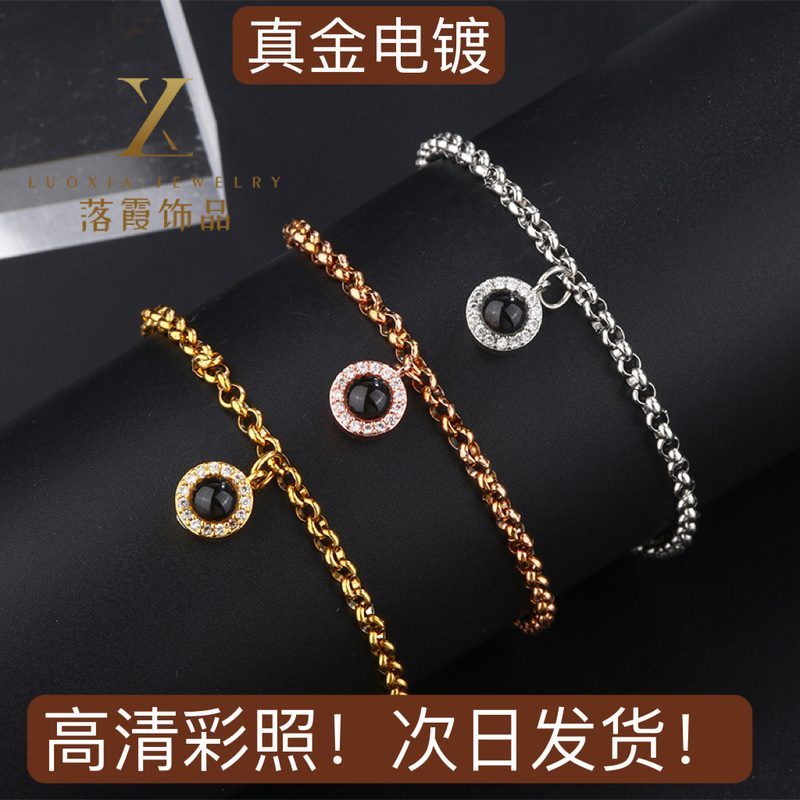 Titanium Steel Diamond Pendant Projection Bracelet Female 100 Languages I Love You Bracelet Niche Jewelry Photo Customization