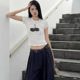25 Spring and Summer New South Korea Ins Black Cherry Shoulder Short High Elastic Slim-fit Slimming Short-sleeved T-shirt Top for Women