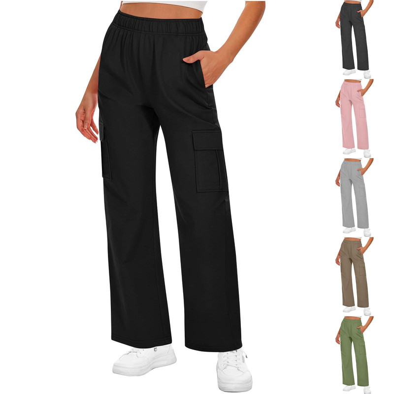 Amazon latest European and American women's overalls casual loose jogging pants elastic waist with pockets wide leg pants