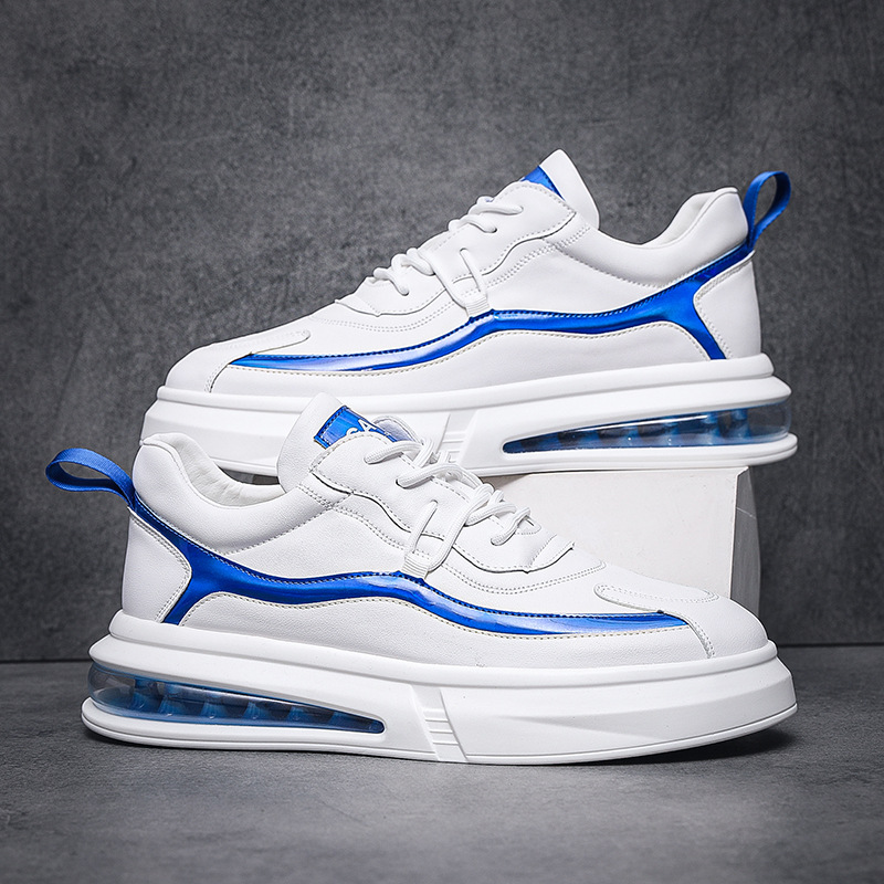 Men's Shoes New Arrival Air-Cushioned Sneakers Men's Trendy All-Match Dual-Color Spliced Design Height-Increasing White Shoes Drop Shipping