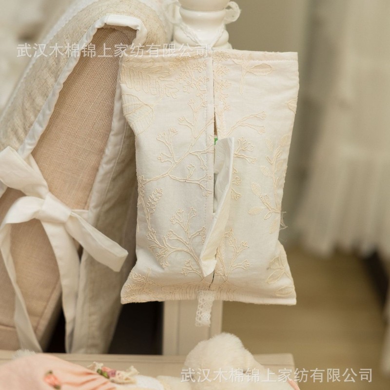 ヨーロッパのレトロなライト高級花柄レース刺繍麻天然色綿とリネンのティッシュカバーティッシュボックスティッシュボックス|undefined
