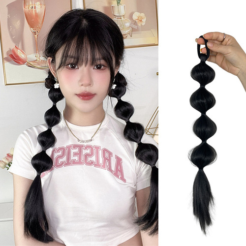 Two-Tier E-commerce Hot Girl Lantern Braid Wig for Girls, Simulated Hair Double Ponytail