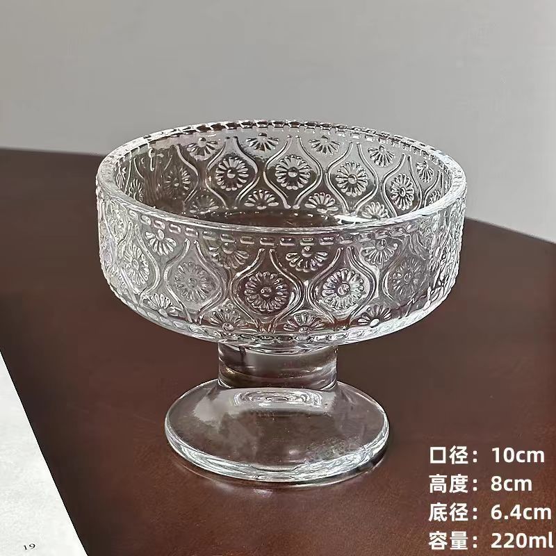 縦模様のシンプルなガラスの背の高いアイスクリームカップジュースカップ冷たいドリンクカップヨーグルトプリンボウルアイスクリームカップ|undefined