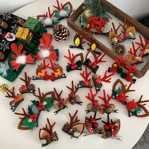 New Christmas hair accessories cute deer antler duck bill clip creative girl style red Christmas hair clip holiday headwear