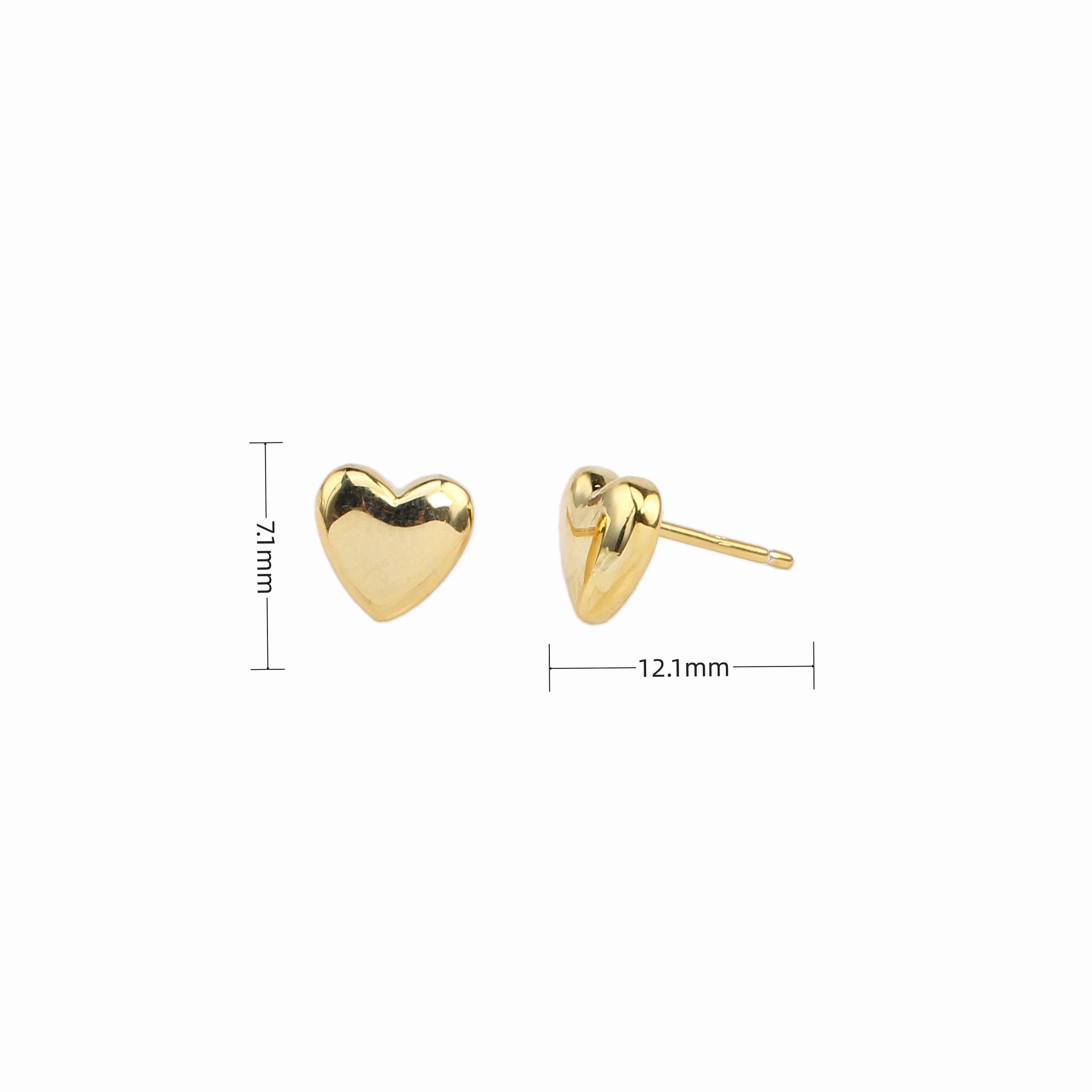 8g Weight 0.03µm Gold Plating Thickness 1 Pair 925 Sterling Silver Heart Shape Ear Studs