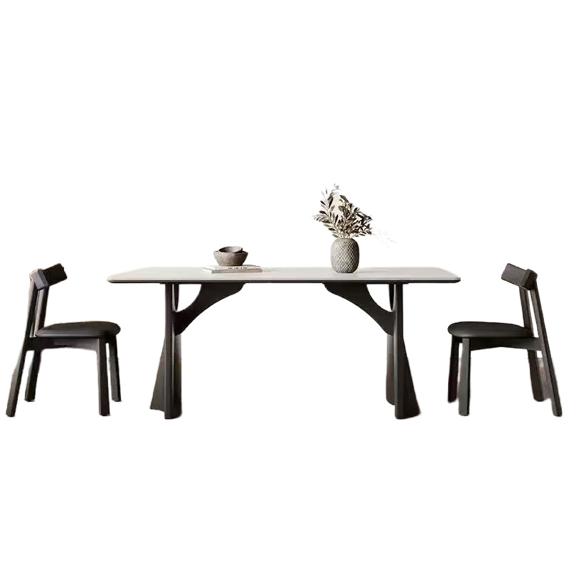 Mesa de comedor de madera maciza rectangular, diseño minimalista moderno, estilo retro, apartamento pequeño mate, mesa de comedor de tablero de roca blanca pura para el hogar