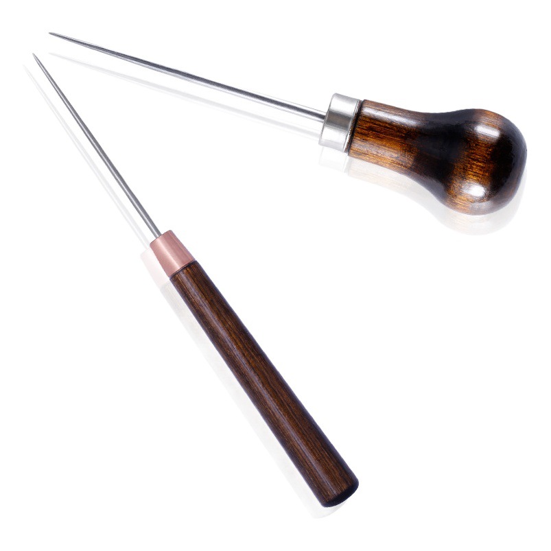 Boutique alargado endurecido mango de madera punzón DE LA calabilla punzón de perforación de madera posicionamiento zapato reparación cono de perforación de cuero al por mayor