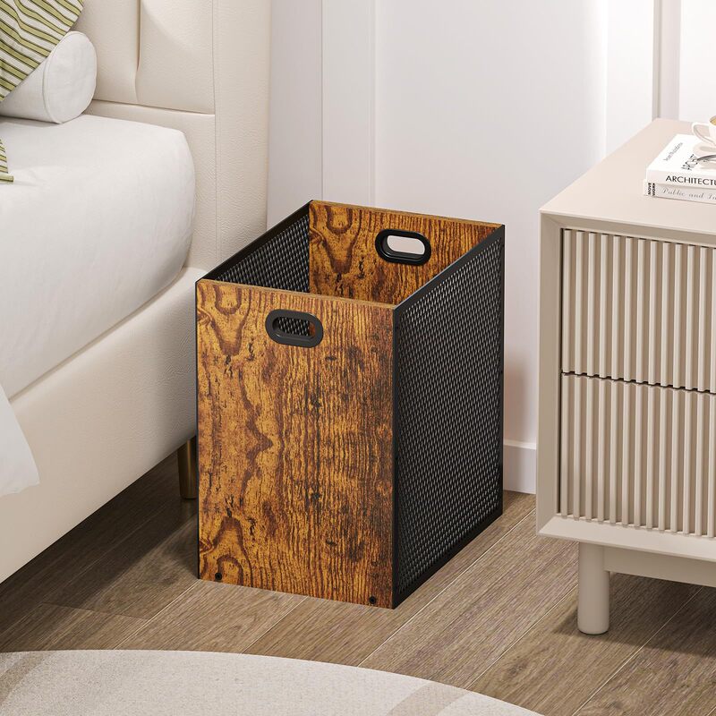 Cross-Border Small Household Trash Can with Handle, Vintage Style, Light Luxury Iron and Wood Combination Office Waste Storage Basket
