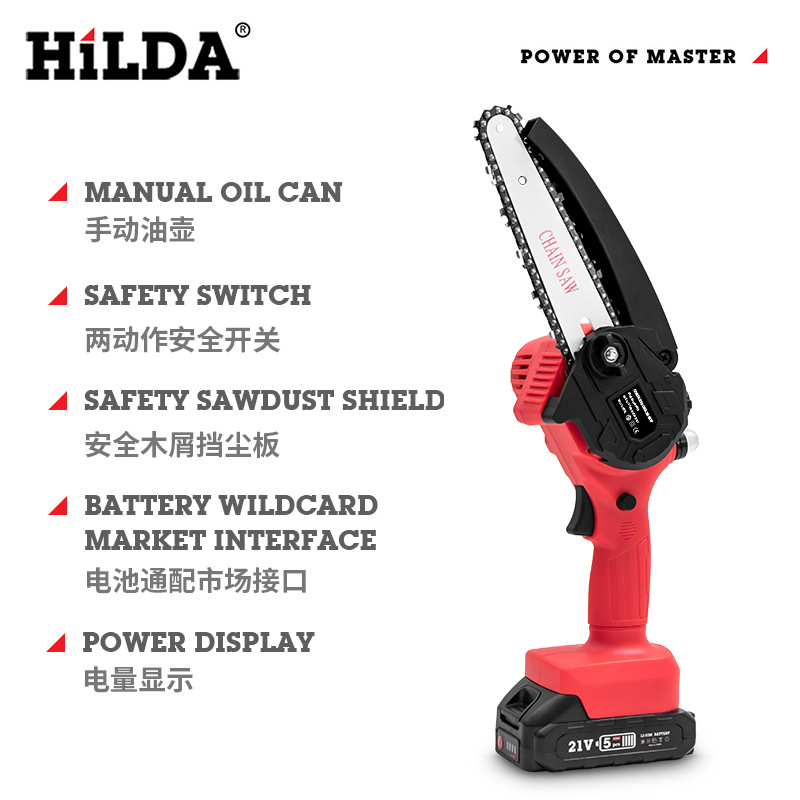 Motosierra Eléctrica con Batería de Litio de 6 Pulgadas y 1000w de Alta Potencia para Cortar Madera y Herramientas de Jardín con Batería de Gran Capacidad