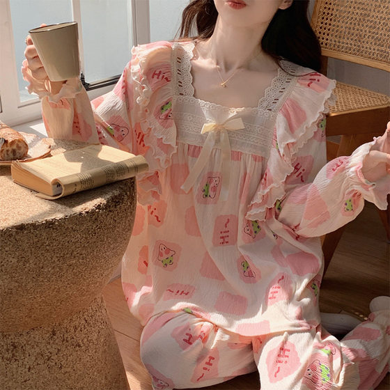 Princess style lace French style pajamas women's new long sleeve lace spring and autumn loose sweet home wear suit wholesale
