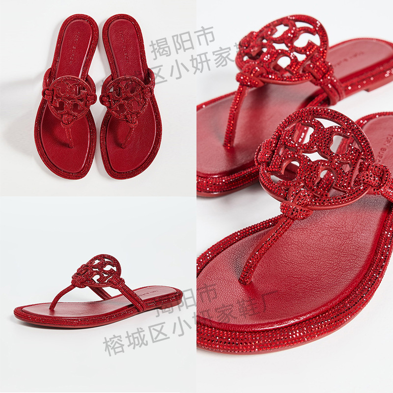 Comercio exterior TB casa 2026 diamante flip flops para mujeres de tamaño grande con un fondo plano doble T zapatillas frías fábrica al por mayor sandalias image 5