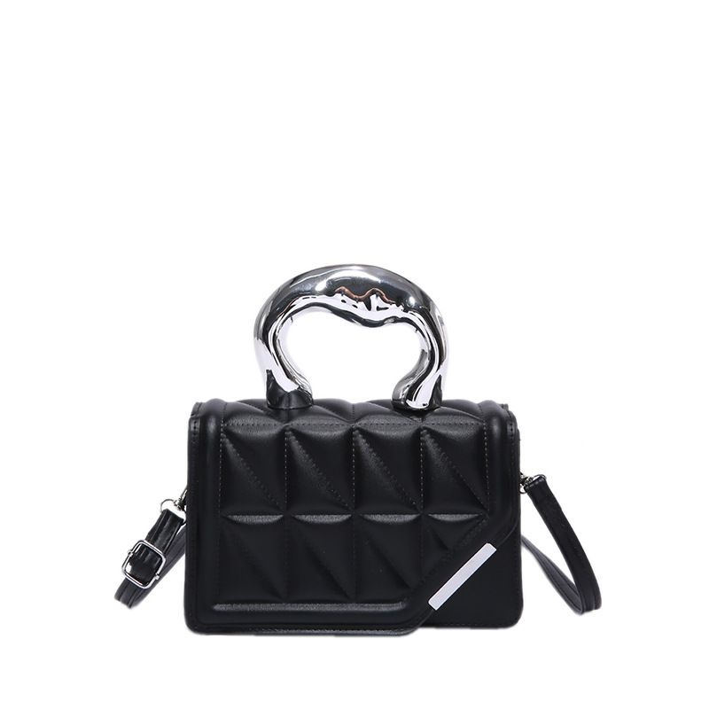 Bolso de textura de diamante para mujeres 2024 nuevo pequeño bolso de mano duro fresco, bolso cuadrado de moda de color sólido de un solo hombro.