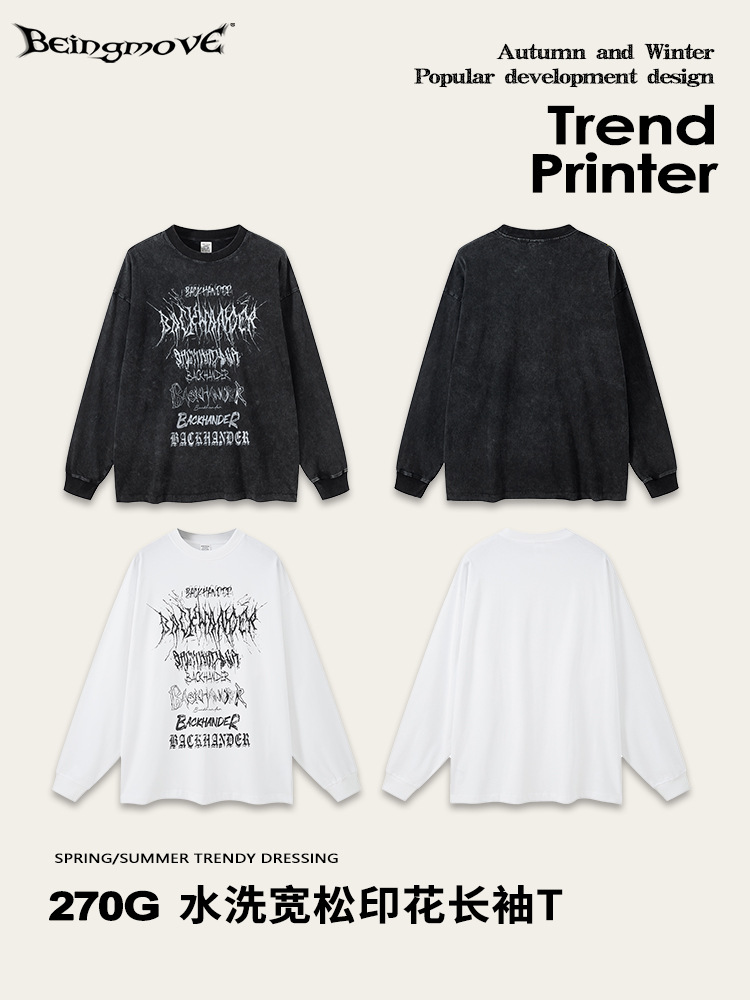2025 otoño marcas de moda europeas y estadounidenses nicho de calle comprador tiendas sueltas vibe lavado con agua de alta calidad camiseta de manga larga moda masculina
