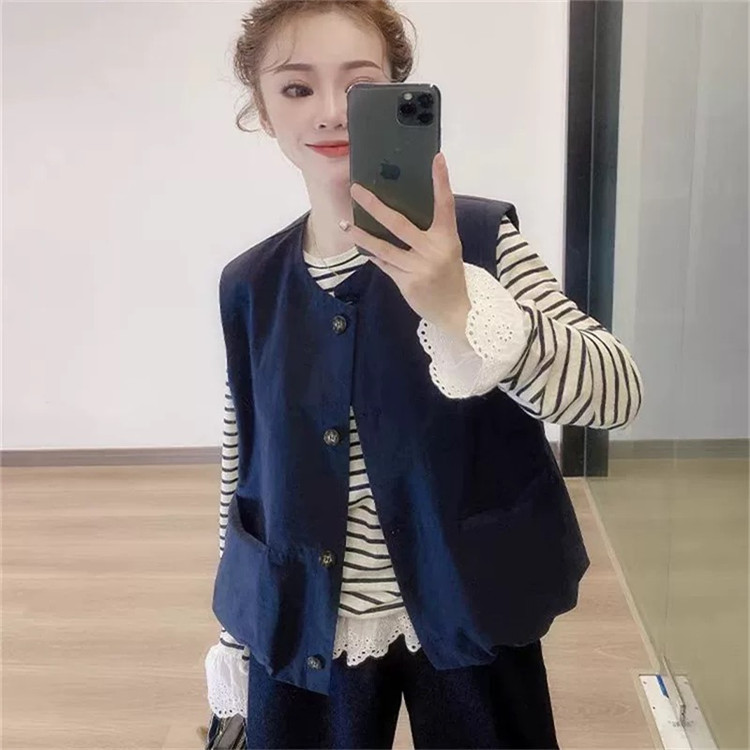 Fashionable Hem Flower Bud Casual Vest Jacket for Women, New Spring and Summer Style, Petite Versatile Outerwear Vest