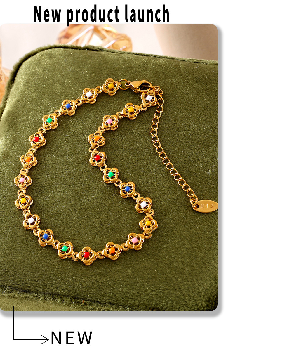 Set Collier Et Bracelet Motif Fleur En Acier Inoxydable_voghion.com