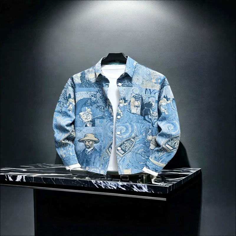 Men's Linen Van Gogh Starry Night Art Jacket Vintage Full-Print Turn-Down Collar Loose Casual Long-Sleeve Shirt Men's Linen Van Gogh Starry Night Art Jacket Vintage Full-Print Turn-Down Collar Loose Casual Long-Sleeve Shirt