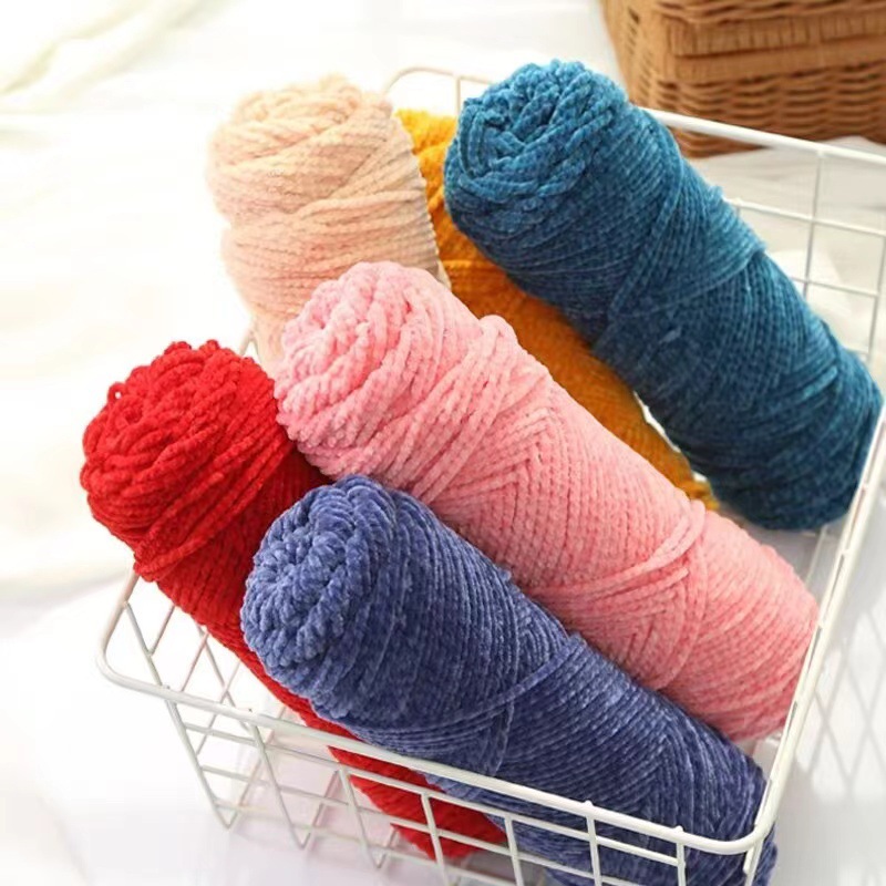 75克2股法兰绒毛线 钩鞋线金丝绒稍细毛线批发 雪尼尔光泽绒线