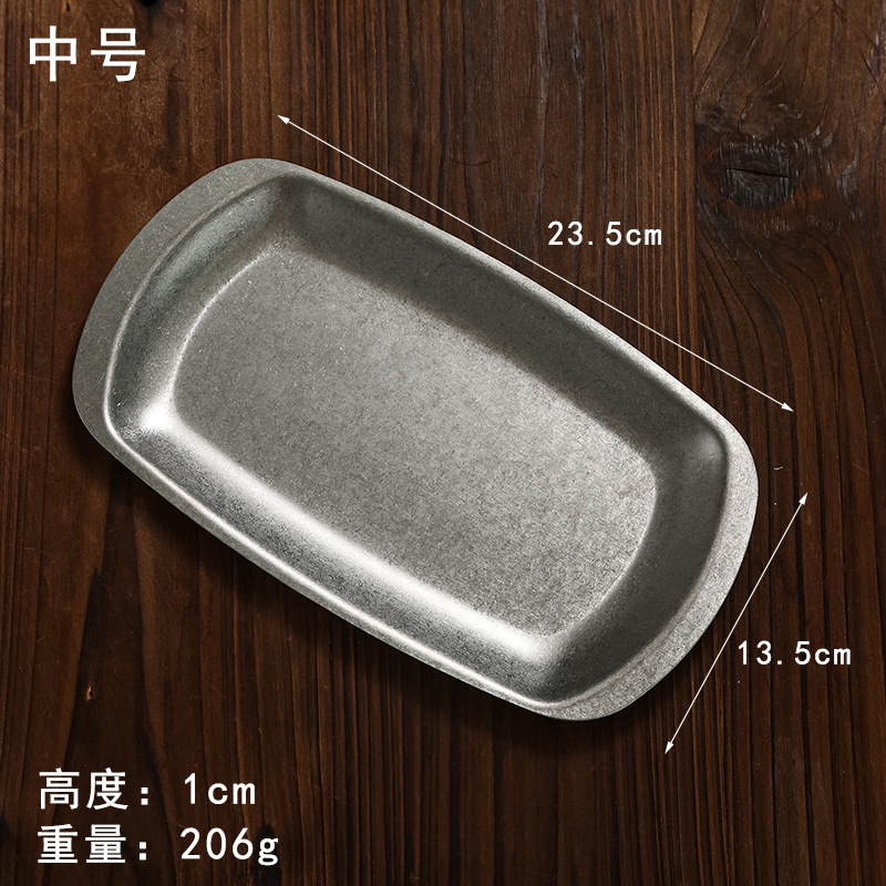 レトロなステンレスのバーベキュー皿は古い軽食の皿の鍋の料理の皿のデザートの皿の焼肉の皿の果物のお菓子の皿を作ります。|undefined