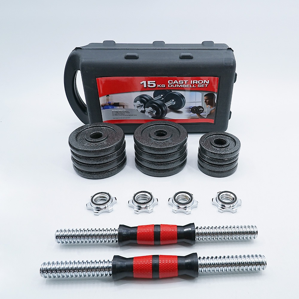 Factory Direct Sales Painted Black Cast Iron Barbell Dumbbell Set Gift Box 20kg Fitness Weightlifting Special Export
