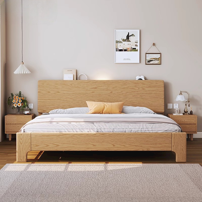 北歐白蠟木實木床雙人1.2米1.5米1.8m主臥床輕奢簡約原木色儲物床