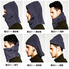 跨境戶外頭套騎行保暖圍脖加厚搖粒絨帽防寒脖套抓絨防風滑雪面罩