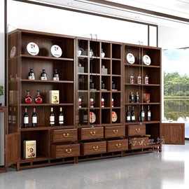 博古架实木中式多宝阁带玻璃榆木书柜书架组合茶室茶饼茶叶展示柜