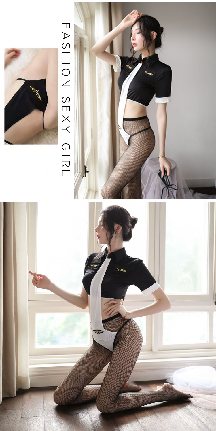 Policewoman Roleplay Jumpsuit Costume with Fishnet Tights, One Size Polyester — detail image 15