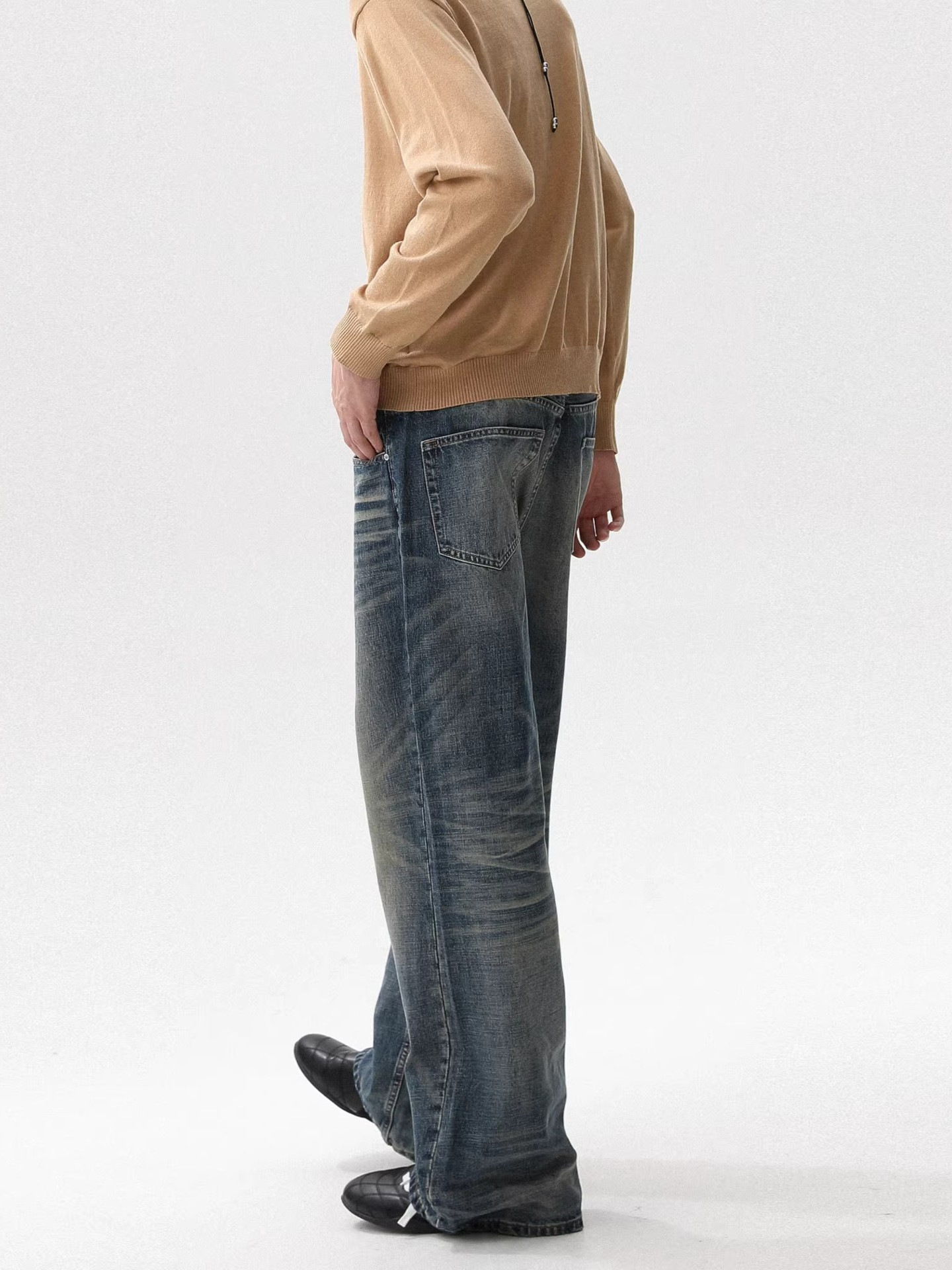 Men's American Style Washed Distressed Street Casual Jeans Loose Straight Leg Cool And Stylish Retro Trousers_mkmklike.com