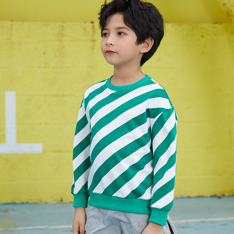 Children's Sweatshirt Spring and Autumn Style Trendy Boys' Striped Hoodie New Children's Apparel Fall Top for Middle and Small Children Trendy