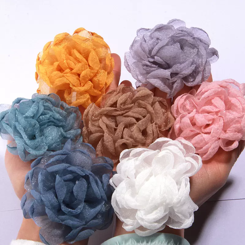 韩版欧根纱7cm烧边花朵 雪纺网纱头花胸花鞋帽diy发饰饰品配件