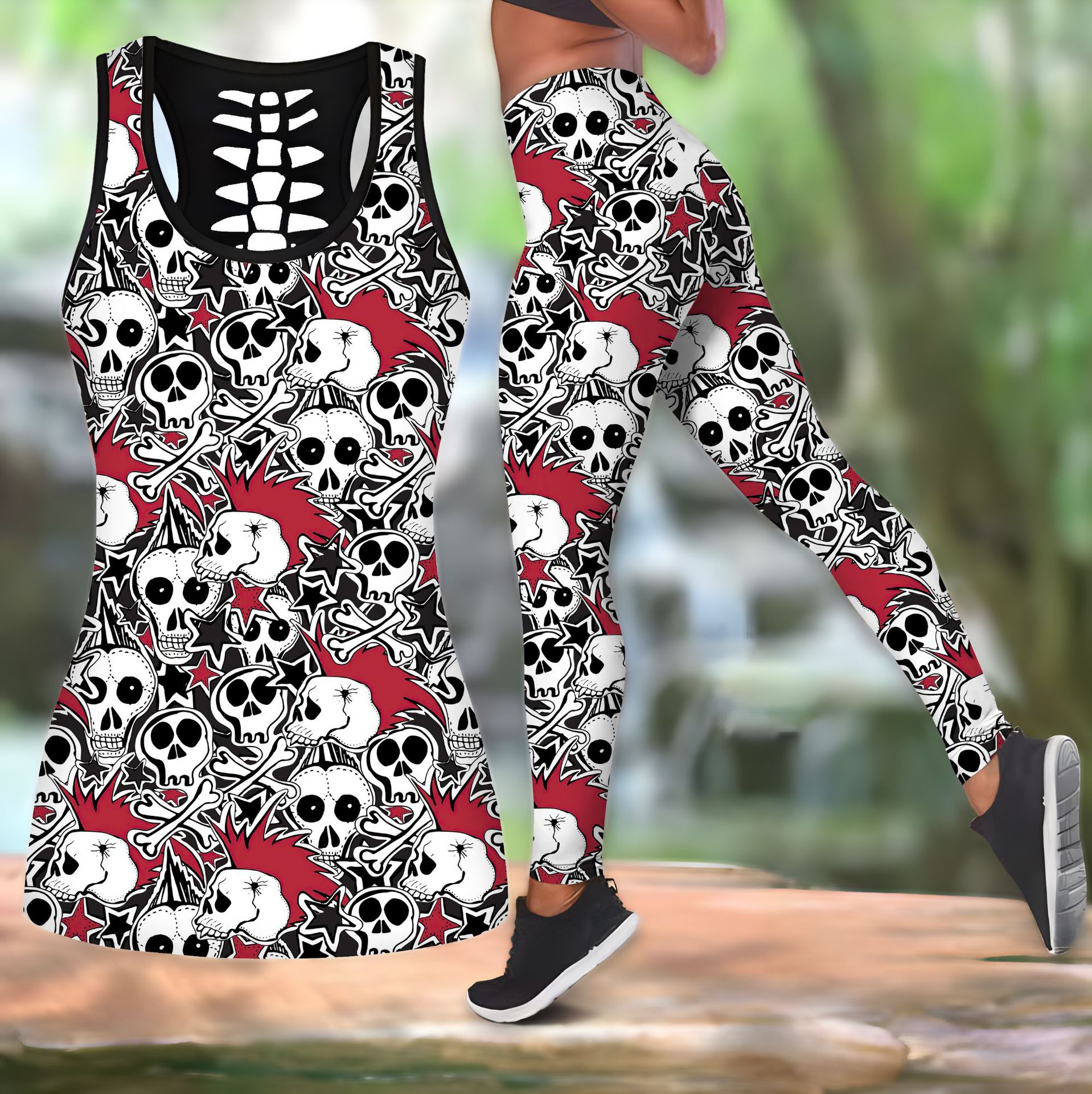 350g Weight Sleeveless Sleeve Length Spandex, Polyester Fabric Type Pant Co-ord Set Sets Type 2 Pieces Set Quantity Street, Sports Occasion U Neck Neckline Skinny Fit Type Halloween Festival Rose, Skull Pattern Summer, Spring Season Women's Gender Printing Design Hip-Hop, Streetwear Style Street Sports Women's Hip-Hop Streetwear Rose Skull Spandex Polyester Printing Pant Co-ord Set Pants Sets 11