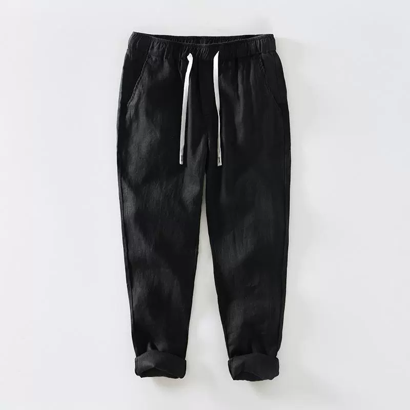 L8236 новые летние однотонные простые повседневные брюки, мужские льняные Дышащие трикотажные брюки, мужские цельные волосы