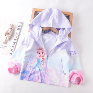 Girls' Outwear Autumn 2025 New Style Small and Medium-Sized Kidsren's Gradient Girl Princess Kidsren's Hooded Windbreaker Jacket Purple