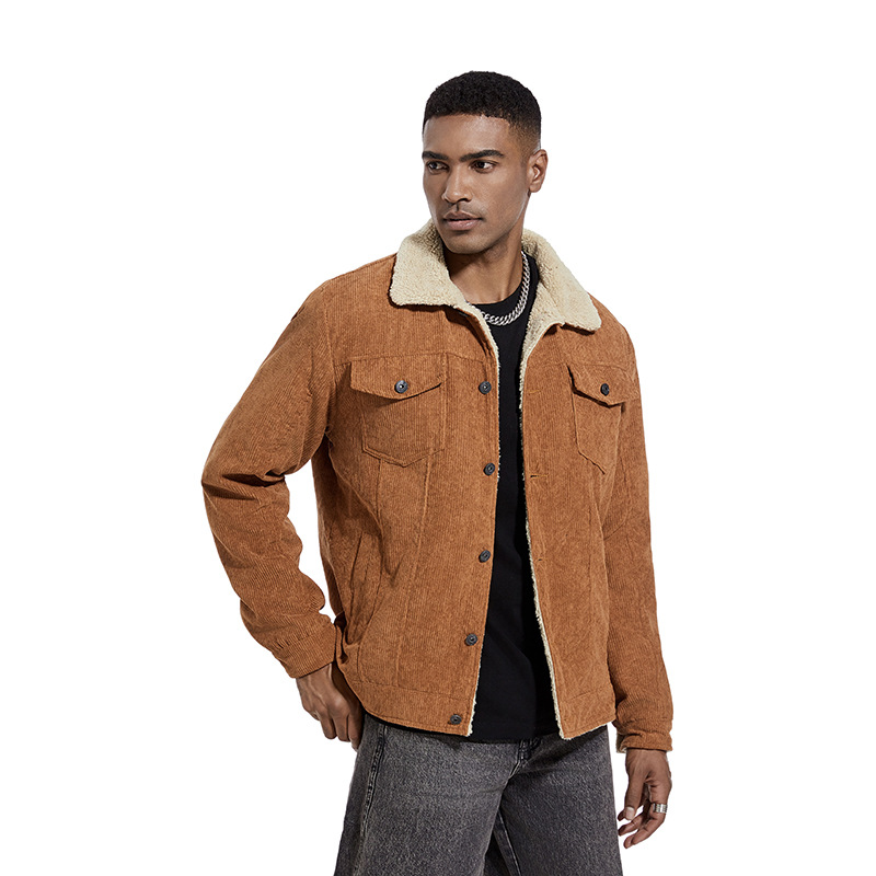 Men's outerwear winter slim fit flip collar thickened corduroy jacket youth men's top_voghion.com