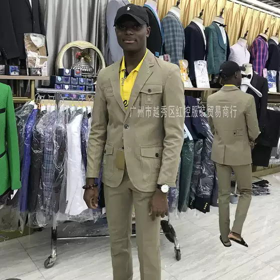 Two-piece Cotton Men's Suit Set Full Set Amazon European and American Explosions Casual Suit Men's Summer Cross-Border
