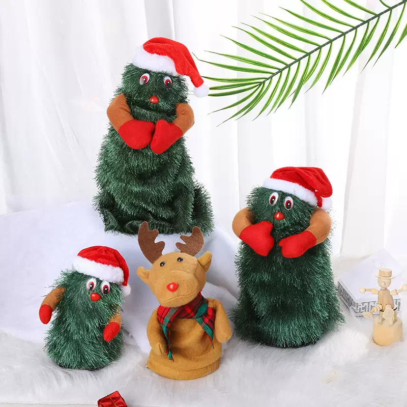 旋转圣诞树麋鹿圣诞节毛绒电动玩具圣诞树公仔跳舞唱歌圣诞节摆件