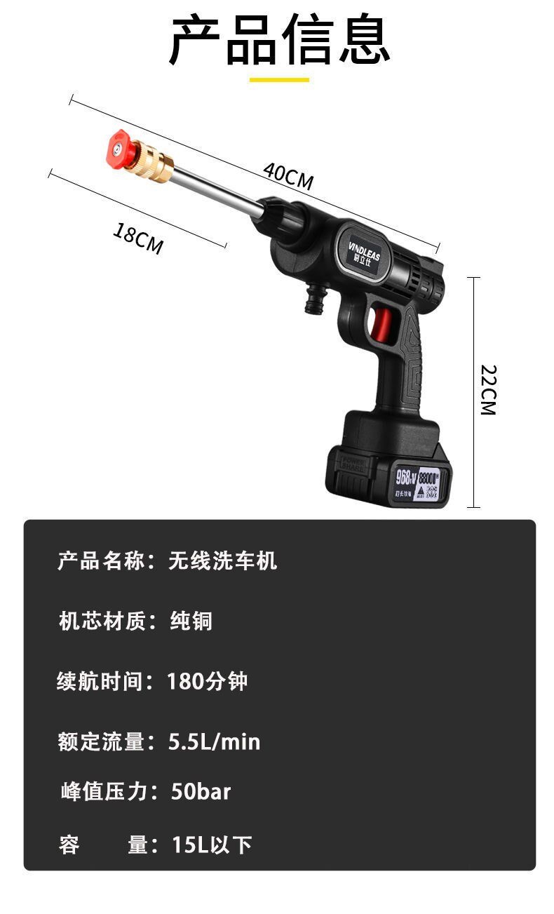 Wireless Car Washing Machine, High-Pressure Water Gun, Electric Tool, Household Rechargeable Portable Multi-Functional Lithium Battery Cleaning Machine