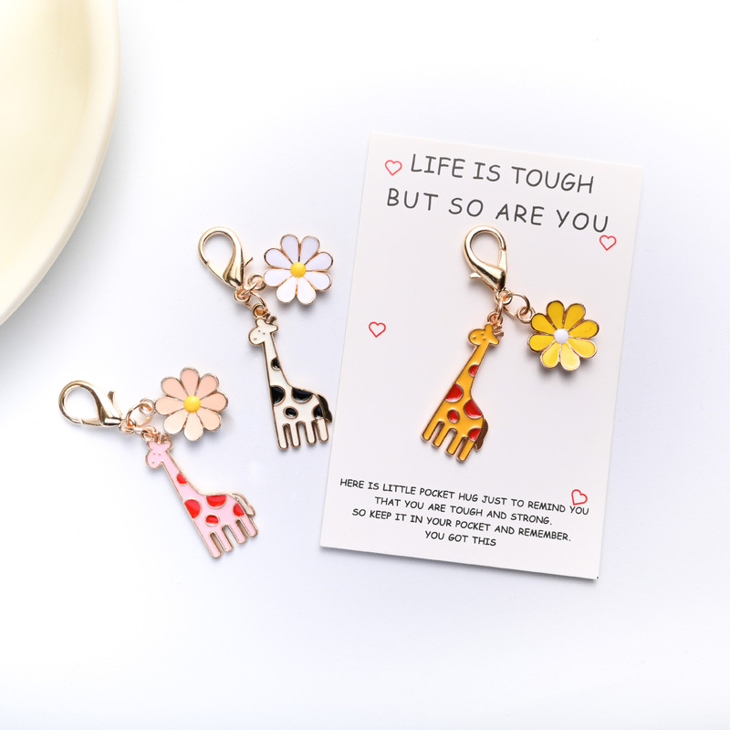 Cross Border Hot Sale LIFE IS TOUGHBUT SO ARE YOY Encouragement Card Giraffe Daisy Keychain