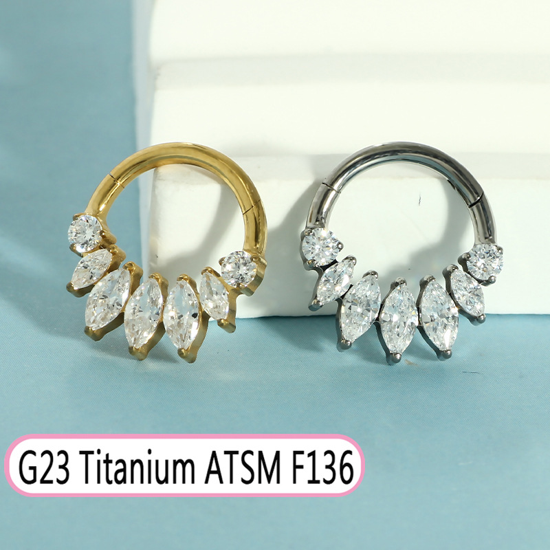 G23 Titanium Oval Zircon Septum Nose Ring Closed Ring Earring Cochlear Piercing Jewelry detail image 17