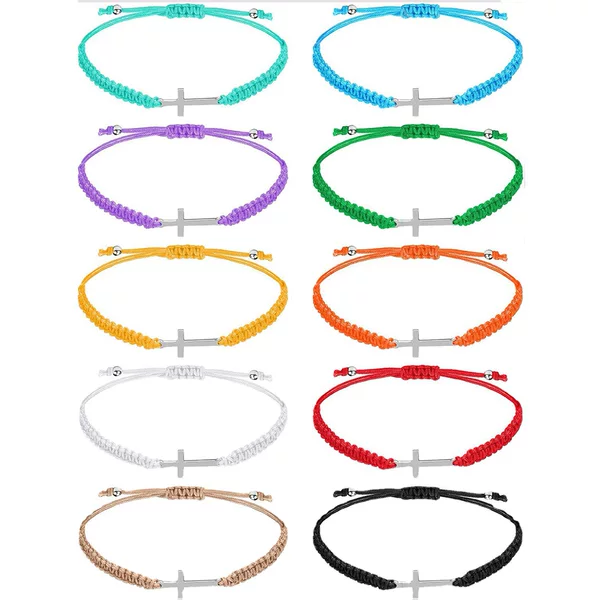 Amazon Hot Selling Hand Woven Cross Bracelet Multicolor Adjustable Rope Strap Cross Gift Bracelet
